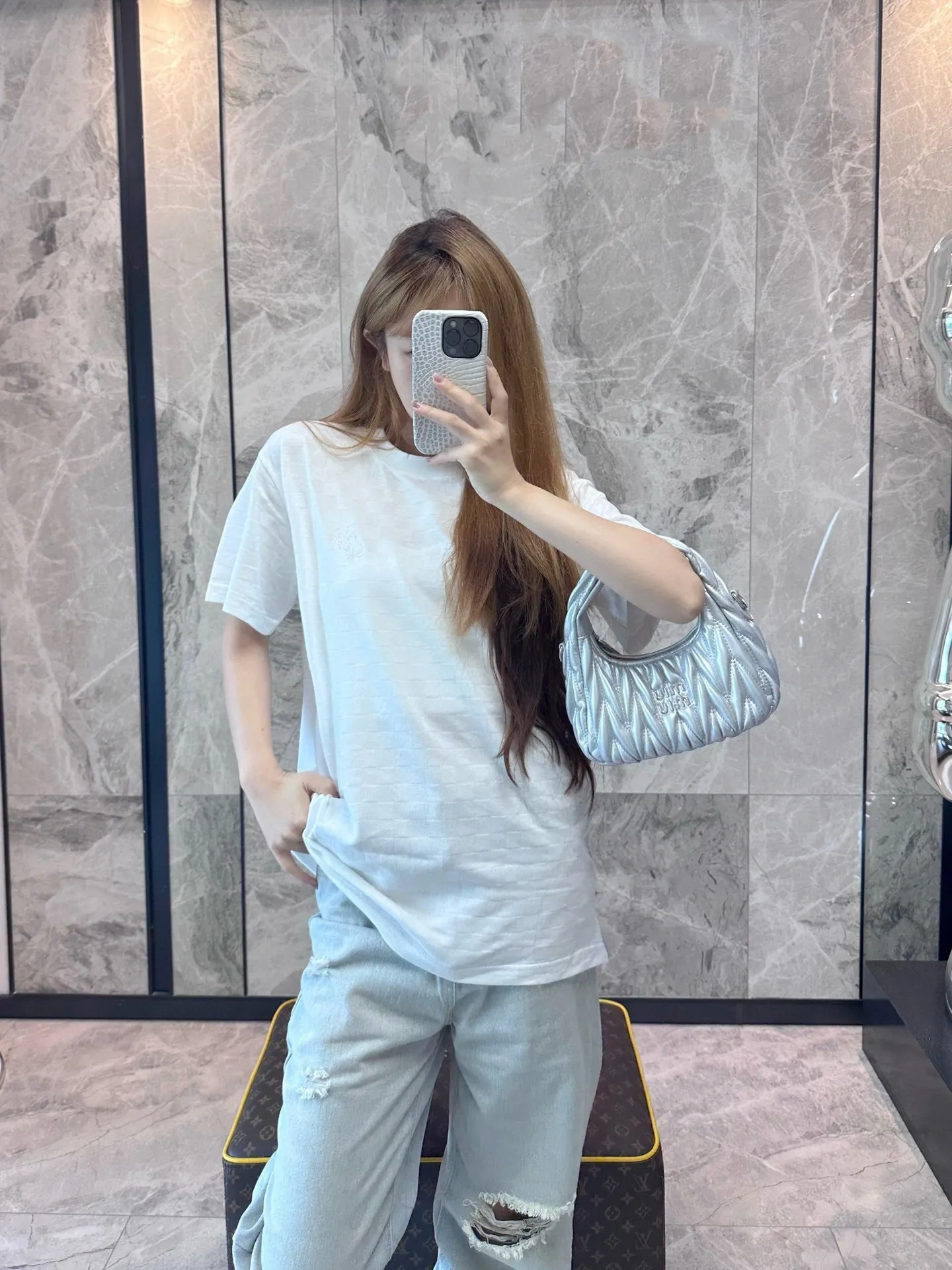 Louis Vuitton/Louis Vuitton 24ss pique checkerboard embroidered short sleeves